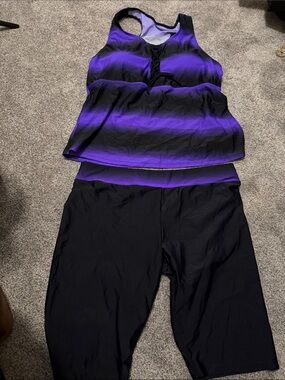 Women’s Purple & Black Tankini Swim Set